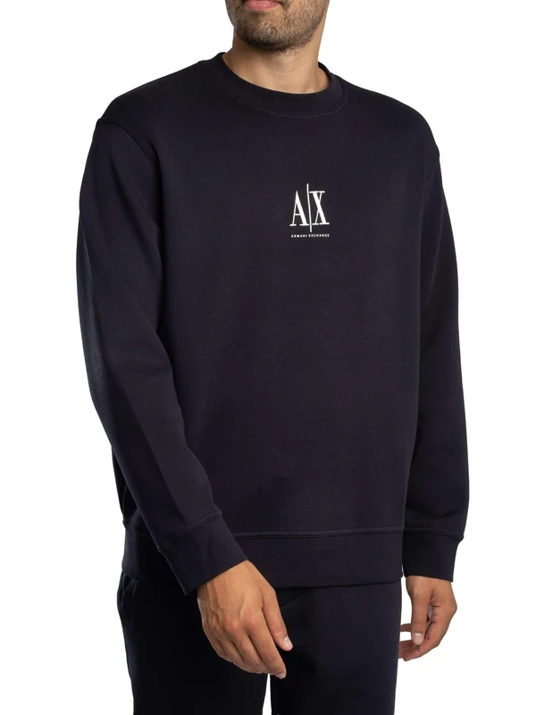 Armani Exchange Men's, Icon project, embroidered logo, crewneck Sweatshirt, Deep navy, S