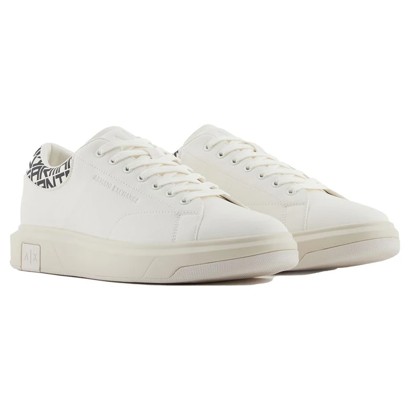 Armani Exchange ActionLeather,sidelogo,laceup, MAN Sneaker, OFF WHITE+BLACK,