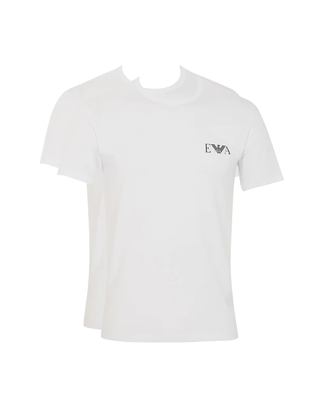 Emporio Armani Man's Bold Monogram 2-Pack Crew Neck T-Shirt, White, S, Fitted