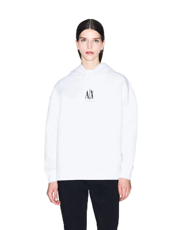 Armani Exchange Women's, Icon project, embroidered logo, hooded Hooded Sweatshirt, Optic white, M