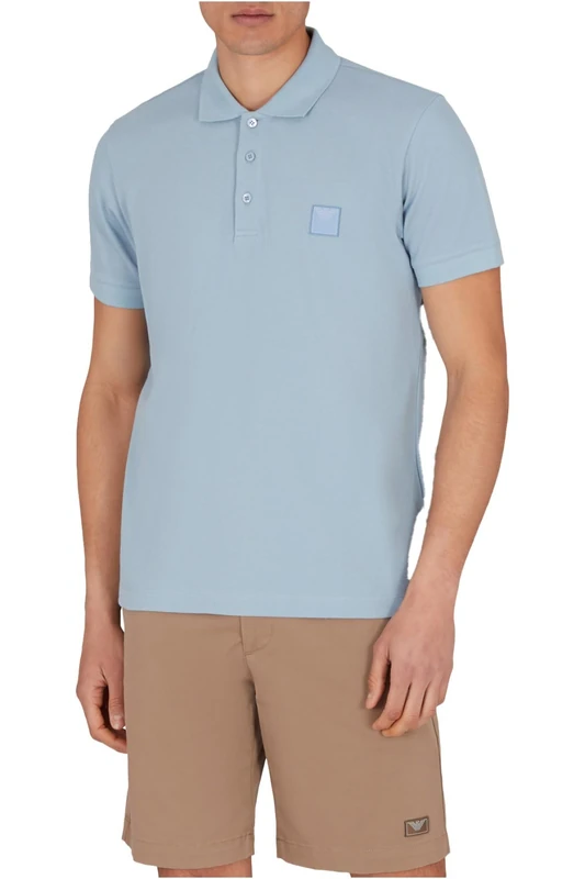 EMPORIO ARMANI Man Satin Label Polo Beachwear Blue S
