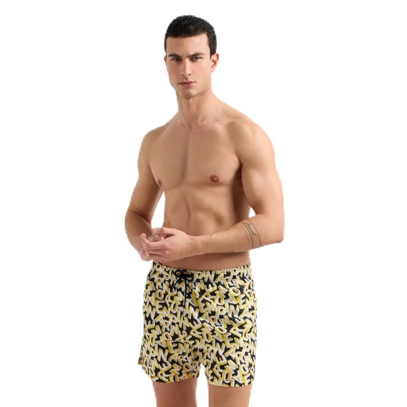 Emporio Armani Man Macro Lettering Mid Boxer Blue XL