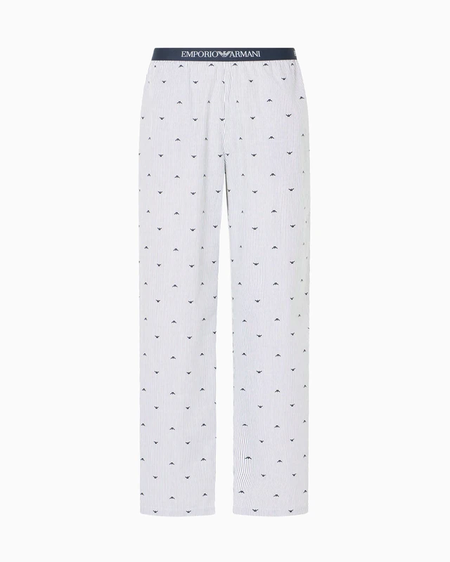 Emporio Armani Man Yarn Dyed Woven Nightwear Pants Blue XXL