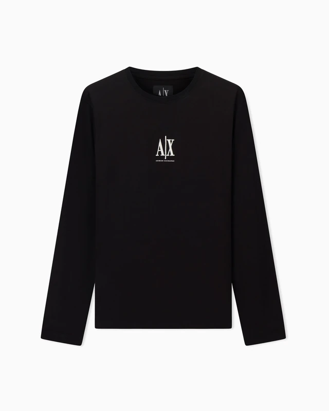 Armani Exchange Men's Icon Project, Embroidered Logo, Long Sleeve, T-Shirt, Black, XXL