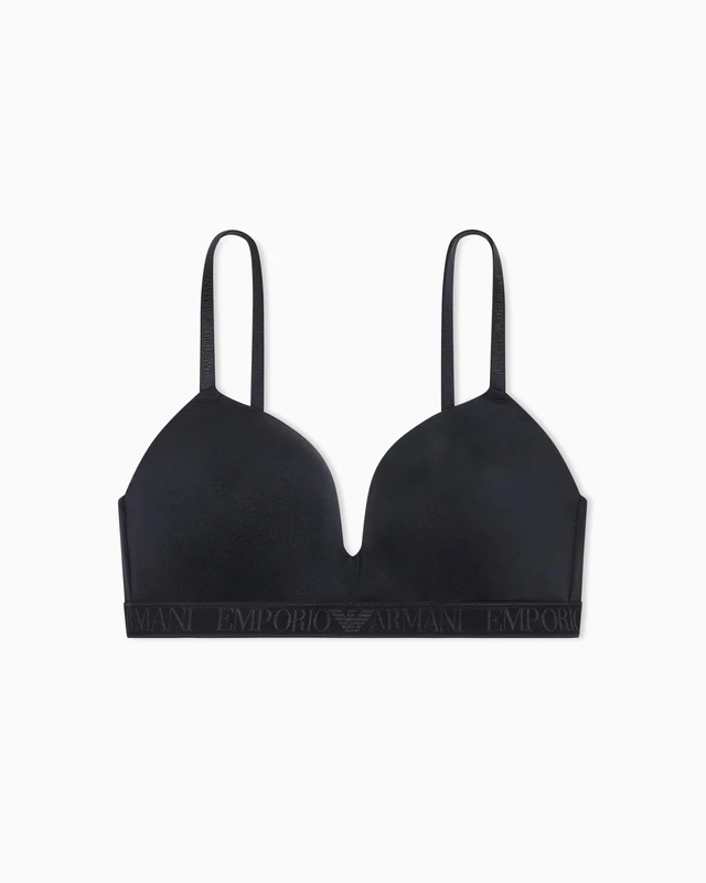 Emporio Armani Woman's Iconic Microfiber Padded Triangle Bra Black M