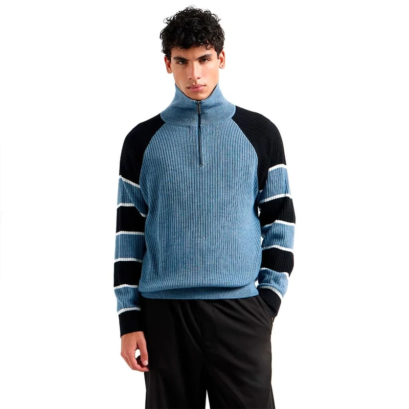 Armani Exchange Men's Utiltiy Edge, Colour Contrast Sleeves, Sweater, Multicoloured, XL, Ashley Blue/Deep Navy, XL