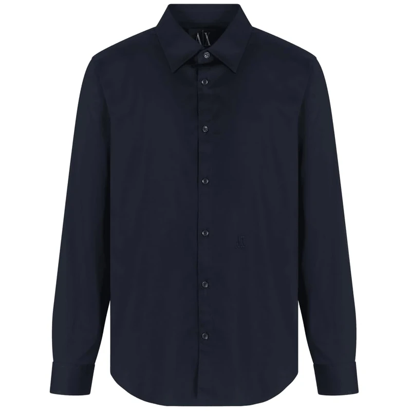 Armani Exchange Men's Icon, Embroidered Tone on Tone Monogram Logo Shirt, Blue, XL, deep navy, XL