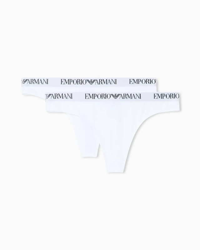 Emoprio Armani Women's Essential Cotton 2-Pack Thong, White/White, M (Pack of 2)