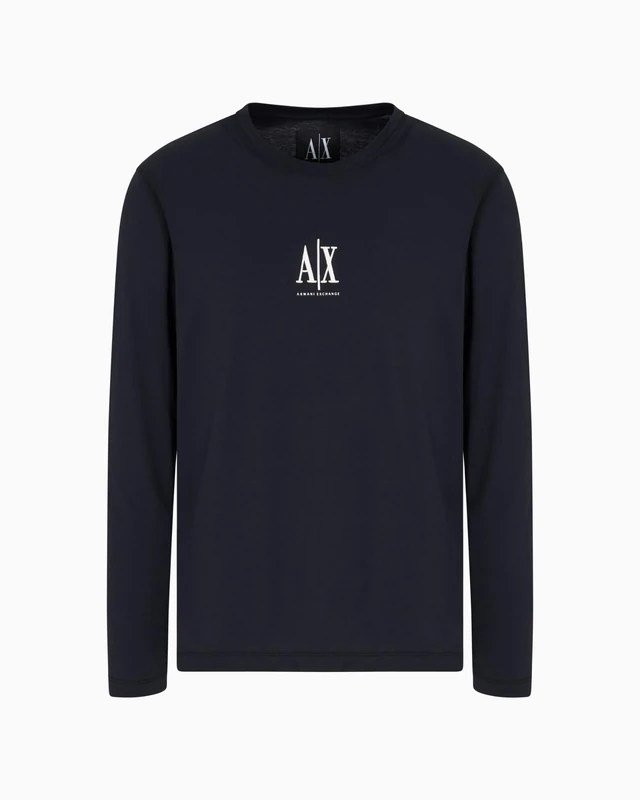 Armani Exchange Men's Icon Project, Embroidered Logo, Long Sleeve, T-Shirt, Blue, S