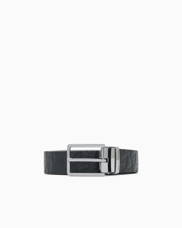 Armani Exchange mens Liam All Over Logo Belt, Black, 34IN