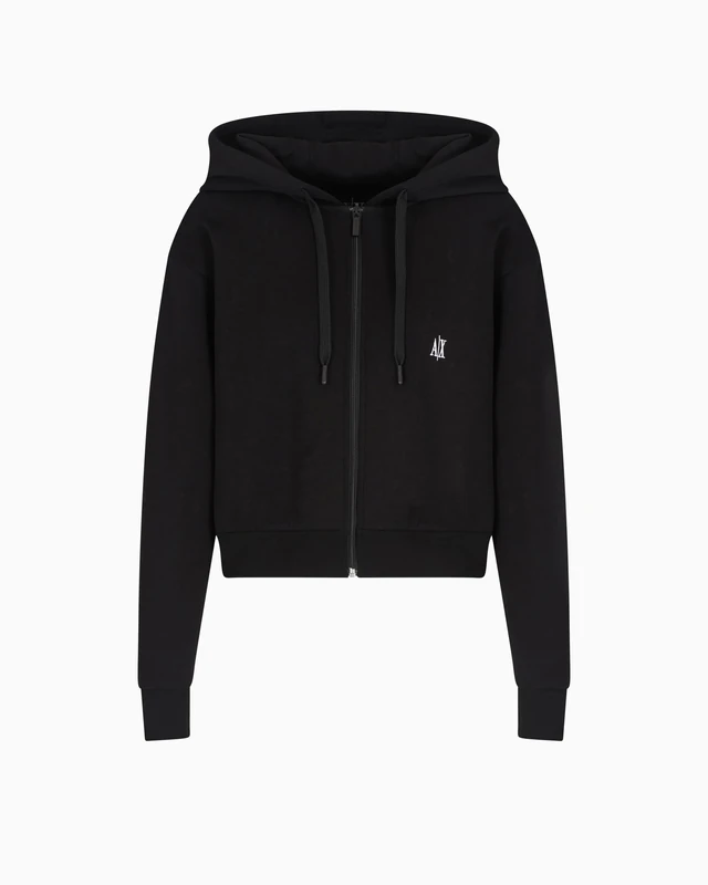 Armani Exchange Women's, Icon project, small logo embroidery, cropped fit Sweatshirt, Black, M