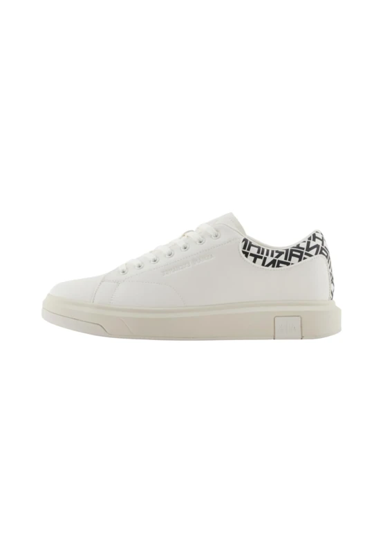 Armani Exchange ActionLeather,sidelogo,laceup, MAN Sneaker, OFF WHITE+BLACK,