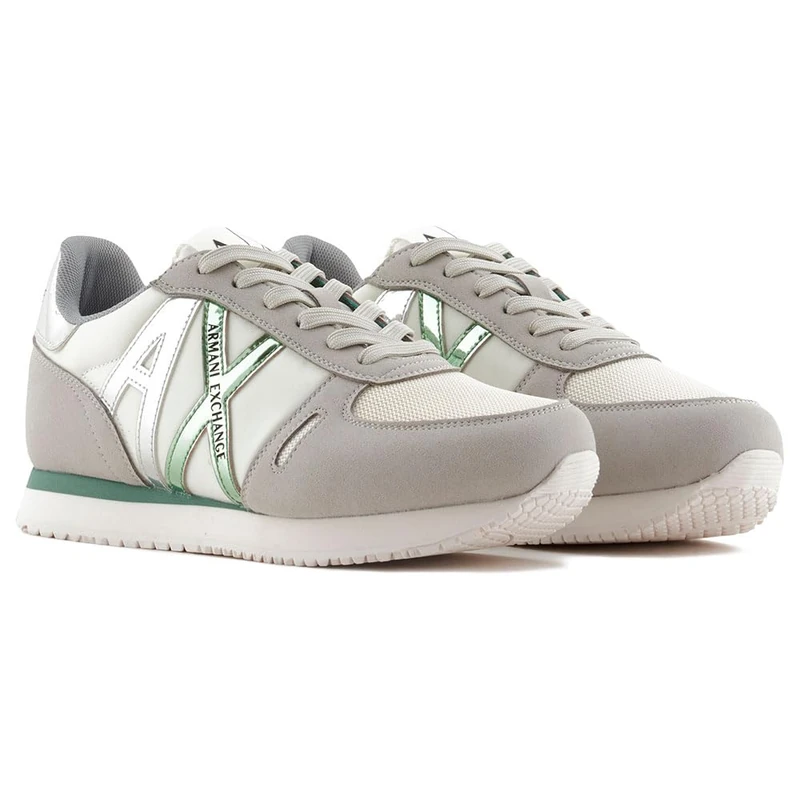 Armani Exchange Rio Side Logo, WOMAN Sneaker, GREY+D.FROSTY GREEN,