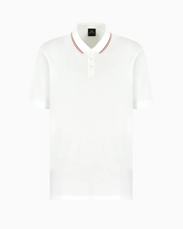 Armani Exchange Men's Utitlity Edge, Collar Stripes, Embroidered Logo, Regular Fit, White, XL, Off White, XL