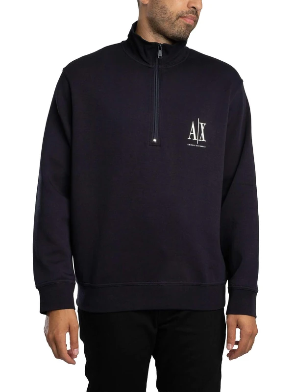 Armani Exchange Men's, Icon project, embroidered logo, front zip Sweatshirt, Deep navy, M