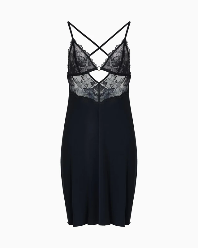 EMPORIO ARMANI Women's Short Dressing Gown Nightgown, Black Floral, L