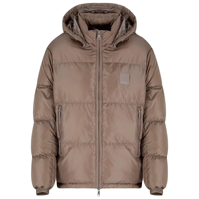 Armani Exchange Men's Icon, Removable Hood Side Embossed Logo Patch Jacket, Driftwood, XS, Wood, X-Small, wood, X-Small