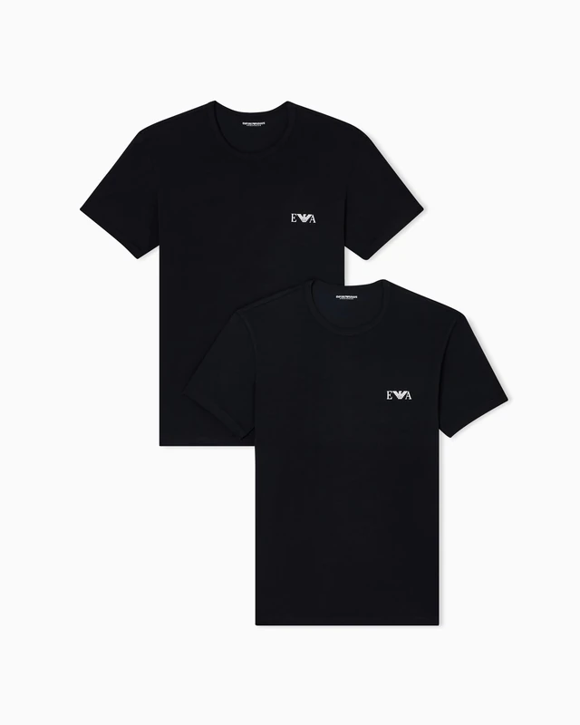 Emporio Armani Man's Bold Monogram 2-Pack Crew Neck T-Shirt, Black, L, Fitted