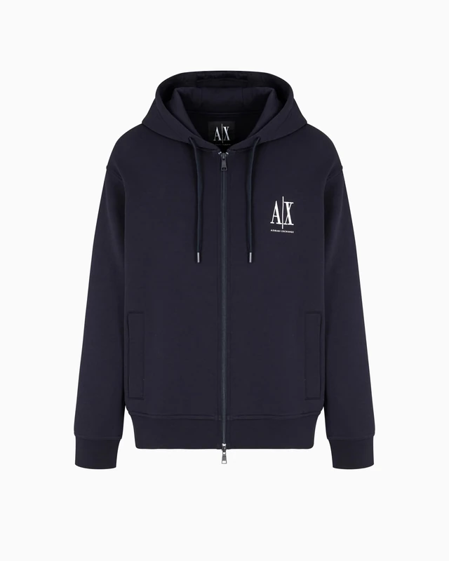 Armani Exchange Men's, Icon project, emboidered logo, full zip Hooded Sweatshirt, Deep navy, XS