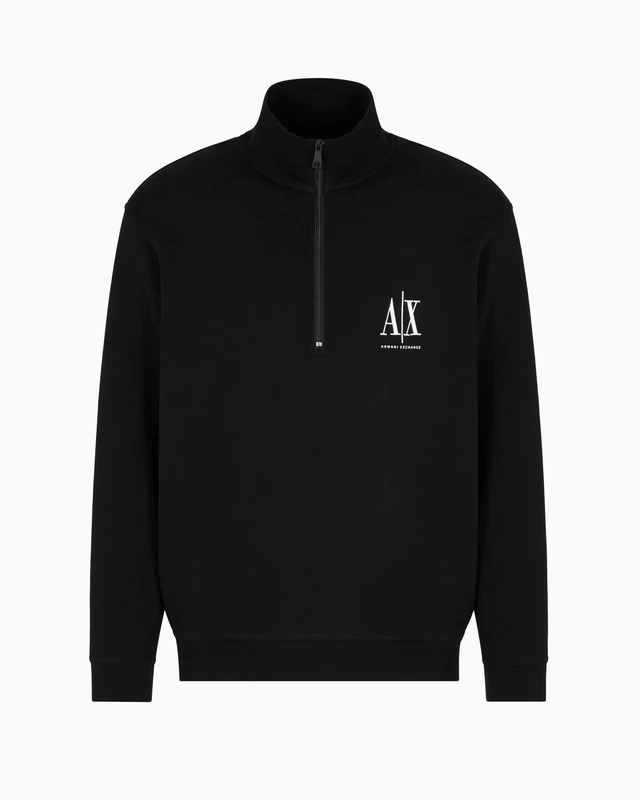Armani Exchange Men's, Icon project, embroidered logo, front zip Sweatshirt, Black, M