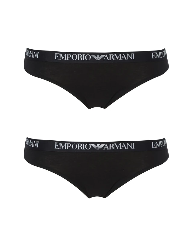 EMPORIO ARMANI Woman's Essential Cotton 2-Pack Brazilian, Black, S
