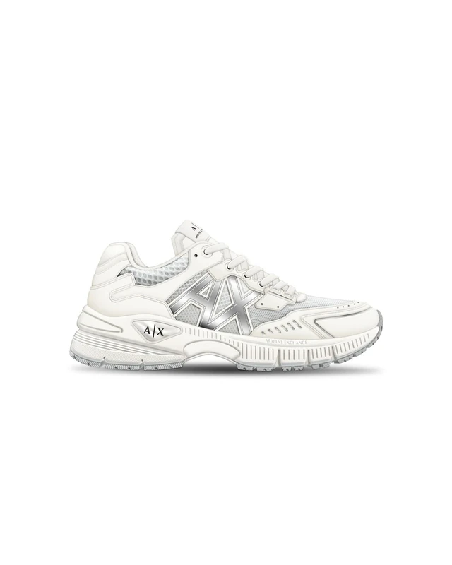 Armani Exchange Speed, Woman Sneaker, Off White+Silver,