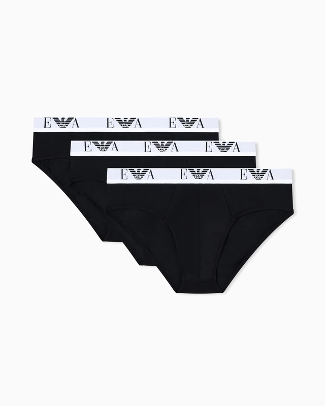 Emporio Armani Man's Bold Monogram 3-Pack Brief, Black, S