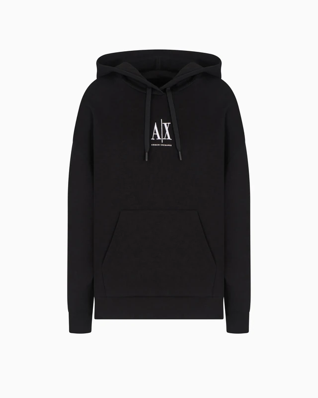 Armani Exchange Women's, Icon project, embroidered logo, hooded Hooded Sweatshirt, Black, M