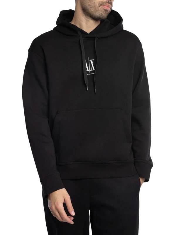 Armani Exchange Men's, Icon project, embroidered logo Hooded Sweatshirt, Black, XXL