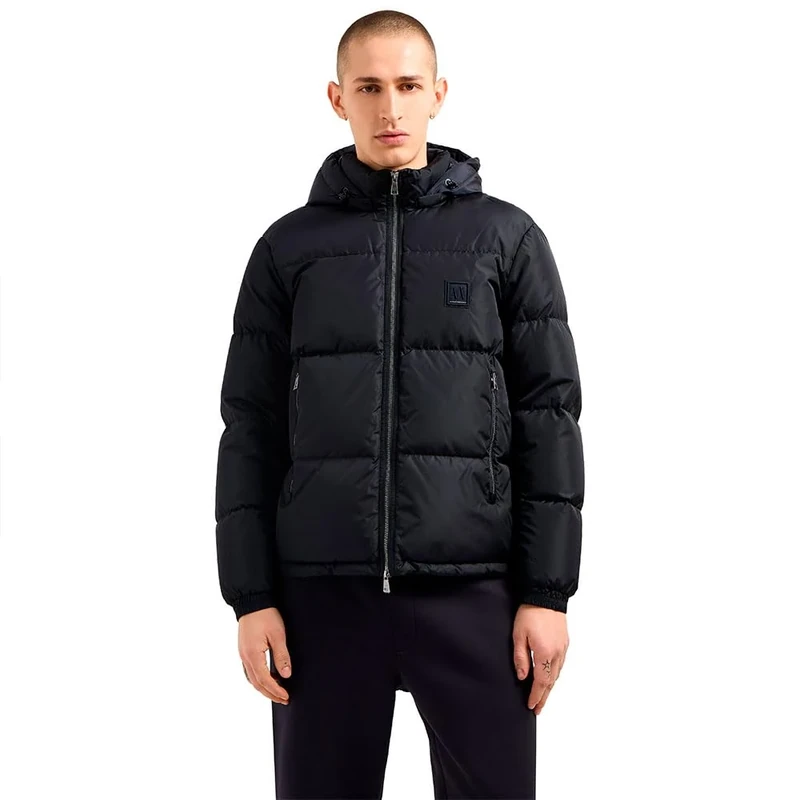 Armani Exchange Men's Icon Project, Logo Embossed Patch, Shiny Nylon, Down Vest, Blue, L