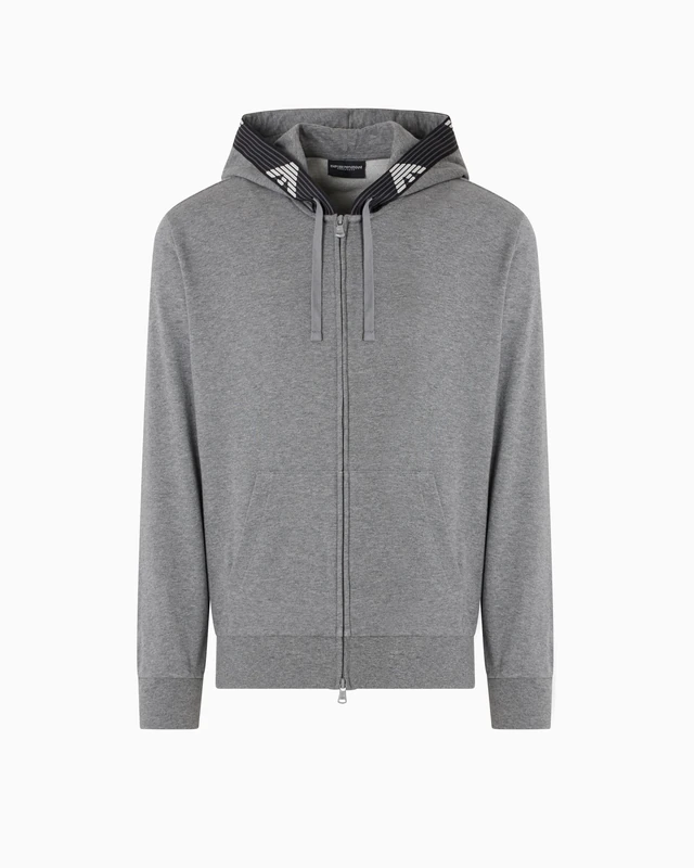 EMPORIO ARMANI Man Basic Terry Hoodie Zip Sweatshirt Grey XL