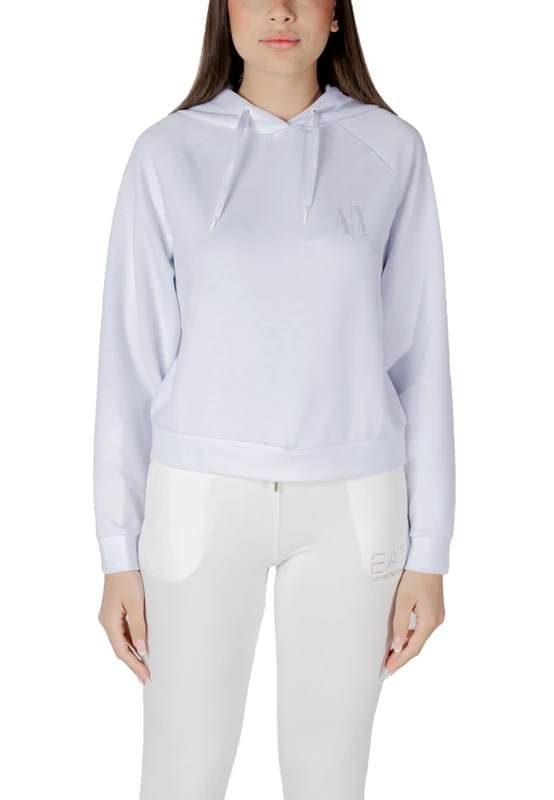 Armani Exchange Women's, Icon project, shiny logo, hooded Hooded Sweatshirt, Optic white, XS