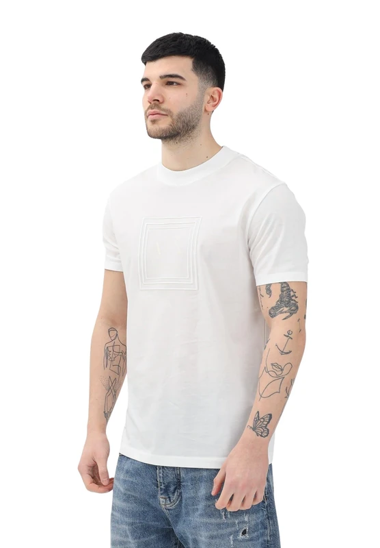 Armani Exchange Men's Limited Blue Edition Box Logo Tee, Off-White, XL