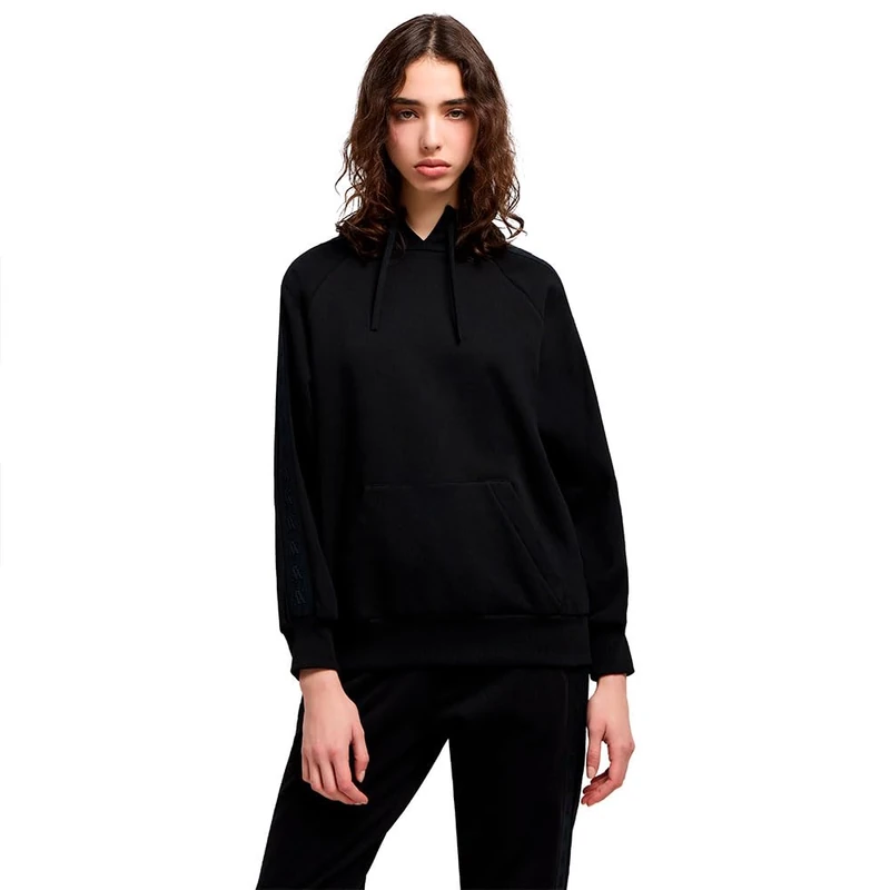 Armani Exchange Women's Arte Sella, Monogram Tape Detail, Hooded Sweatshirt, Black, L, black, L