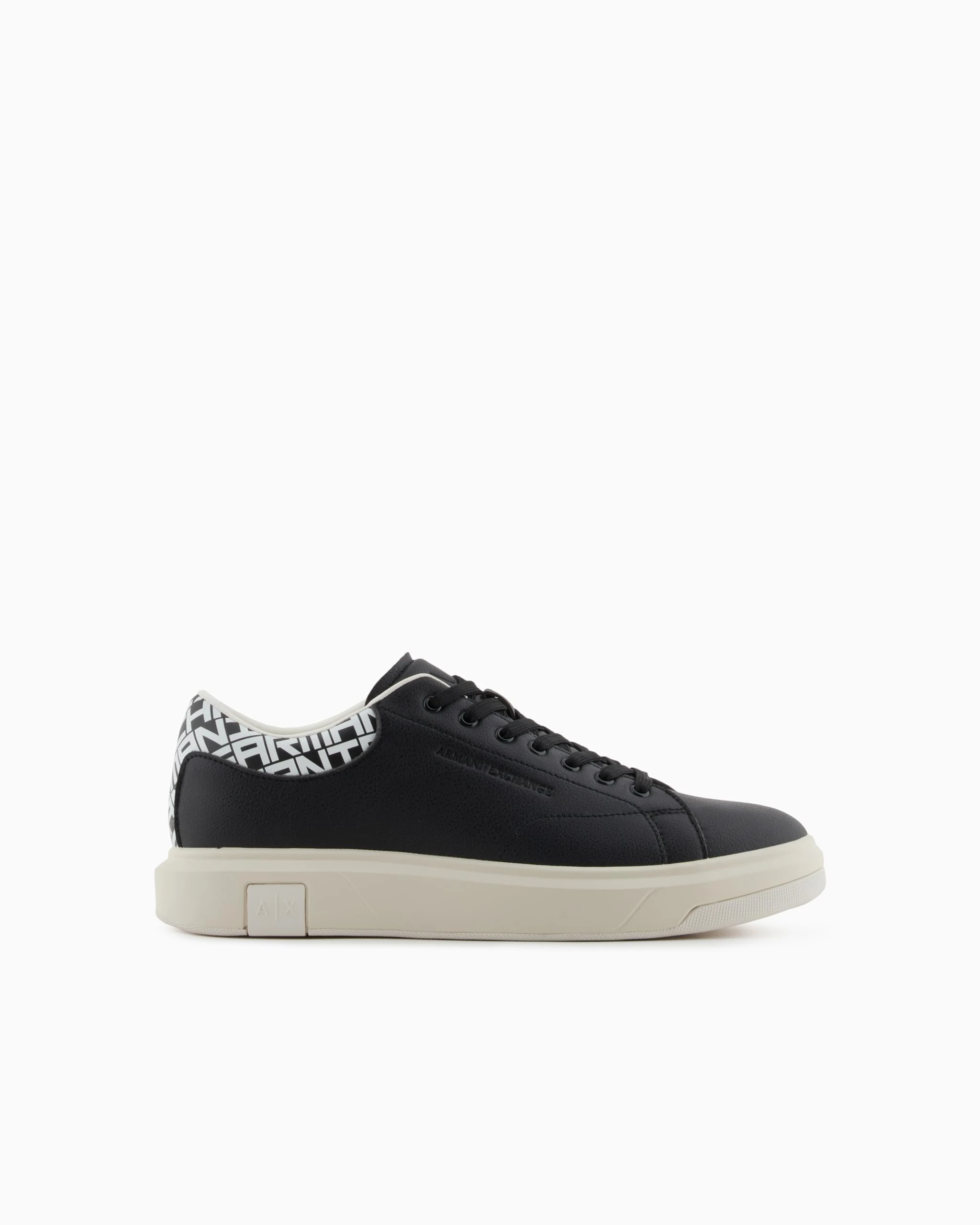 Armani Exchange Men's ActionLeather,sidelogo,Laceup Sneaker, Black+Off White, 12 UK