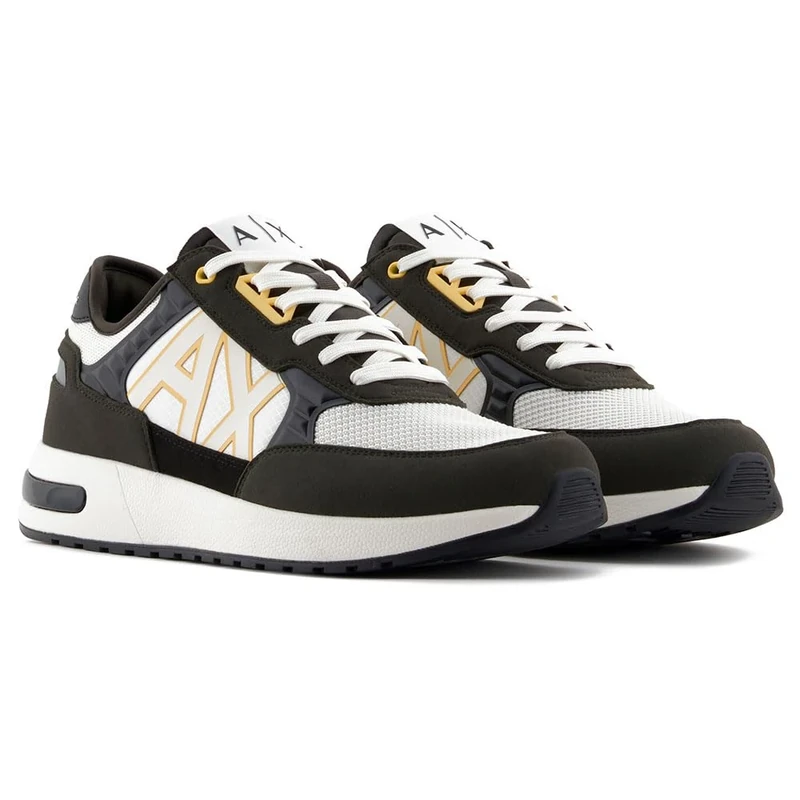 Armani Exchange Dusseldorf Embossed Geometric Motifs, MAN Sneaker, BLK INK+BLK+OFF WHIT,