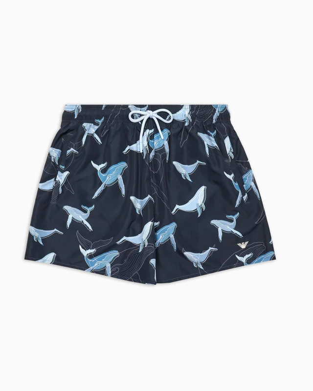 Emporio Armani Man Sea Animals Mid Boxer Blue XXS