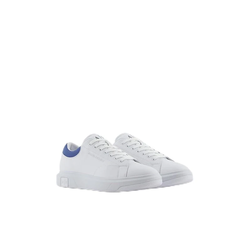 Armani Exchange Men's ActionLeather,sidelogo,Laceup Sneaker, OP.White+MAZAR.Blue, 11 UK