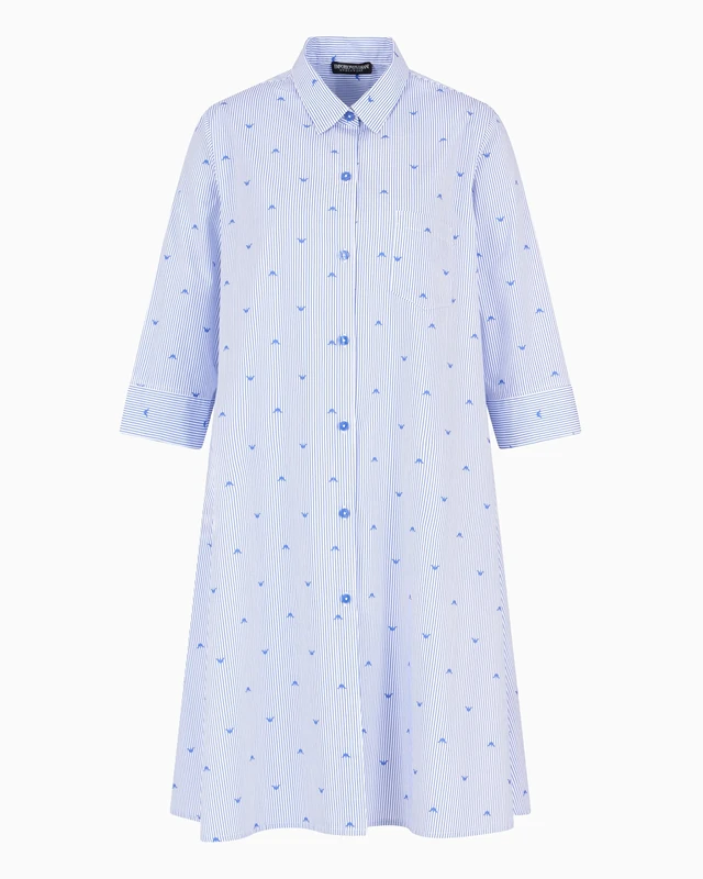 Emporio Armani Woman Woven Stripes Short Dressing Gown Blue XS