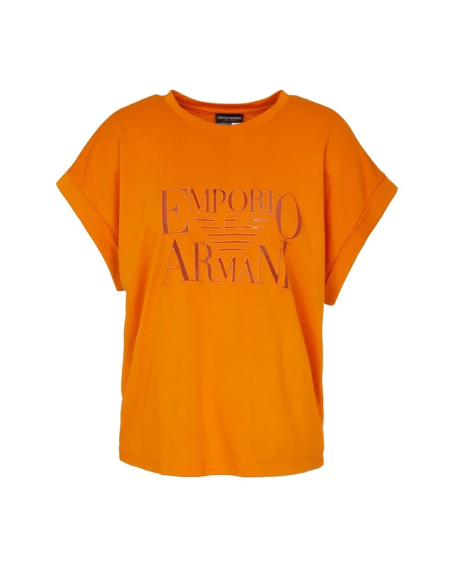 Emporio Armani Woman Jersey Devore Round-Neck T-Shirt Orange M
