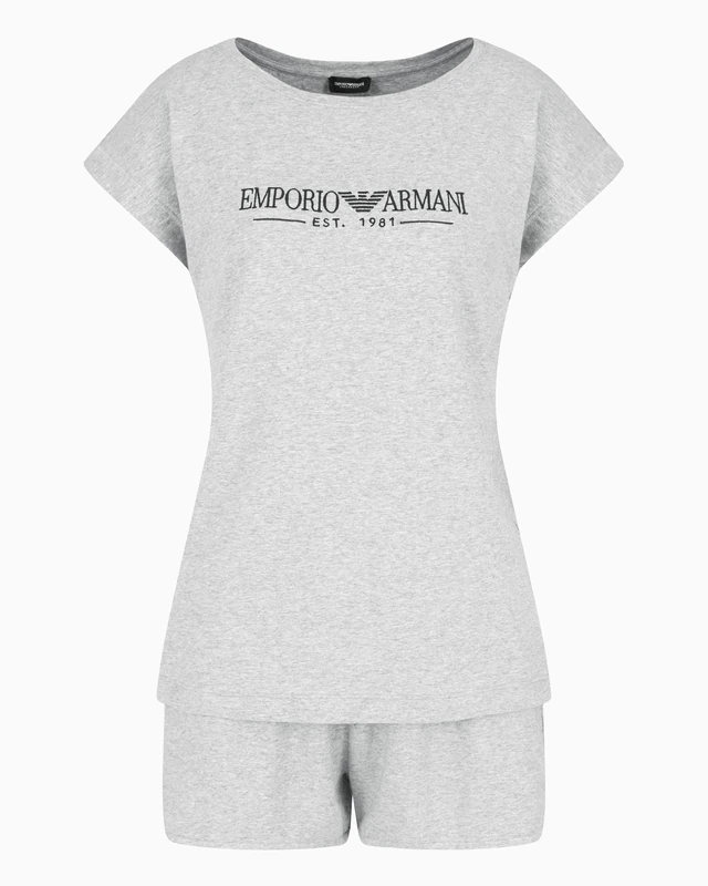 Emporio Armani Woman Everyday Cotton Short Pajamas Set Grey S