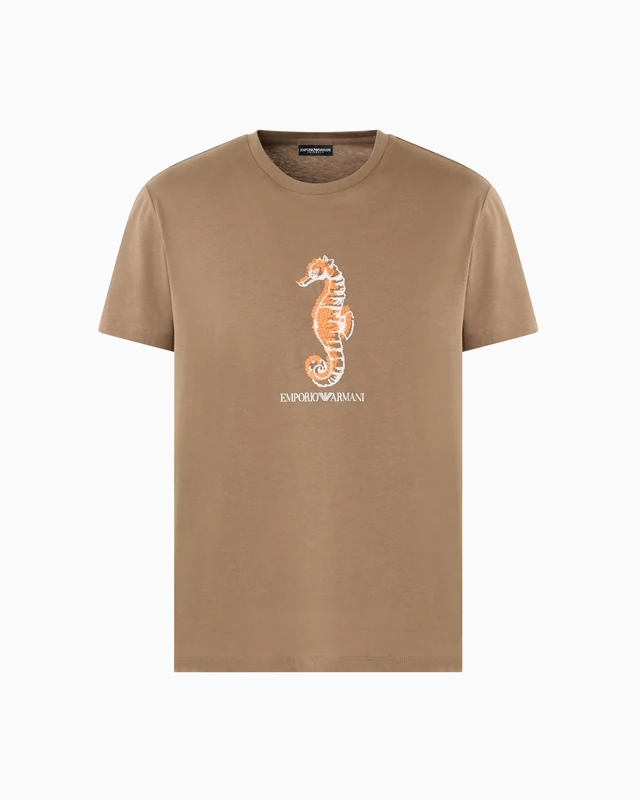 Emporio Armani Man Sea Animals Round-Neck T-Shirt Brown S