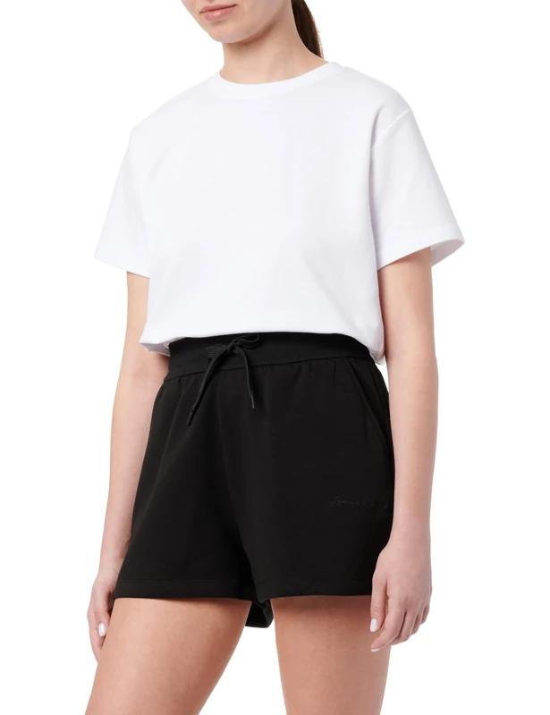 Armani Exchange Women's Essential, Embroidered Logo, Shiny Logo on Drawstring Hybrid Shorts, Black, M - Image 1