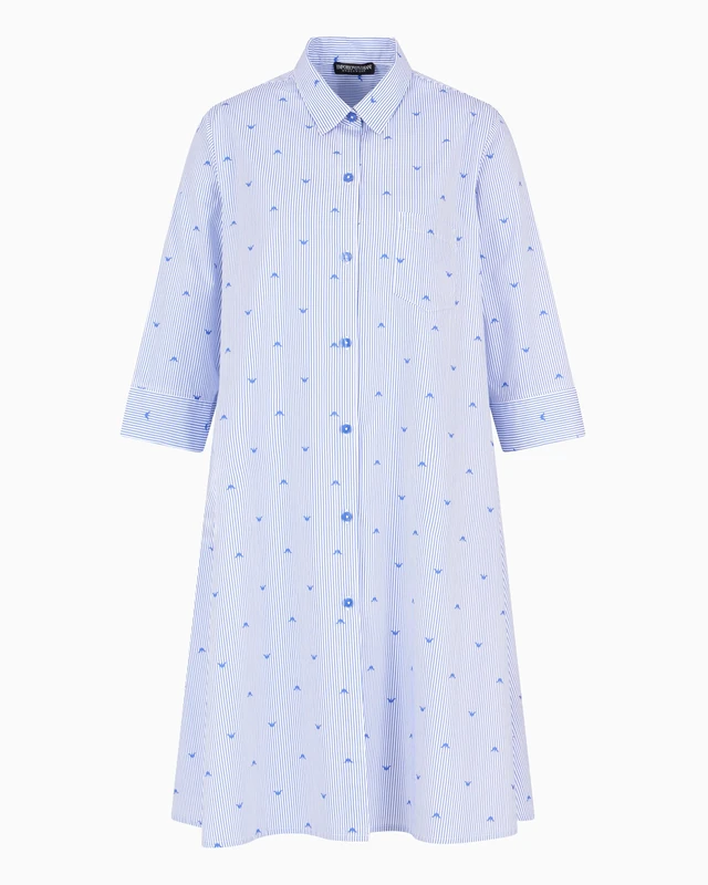 EMPORIO ARMANI Women's Short Dressing Gown Nightgown, Lapis/White Stripe, XL