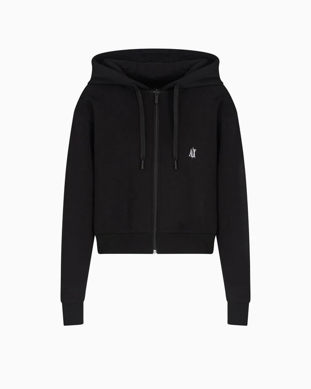 Armani Exchange Women's, Icon project, small logo embroidery, cropped fit Sweatshirt, Black, S