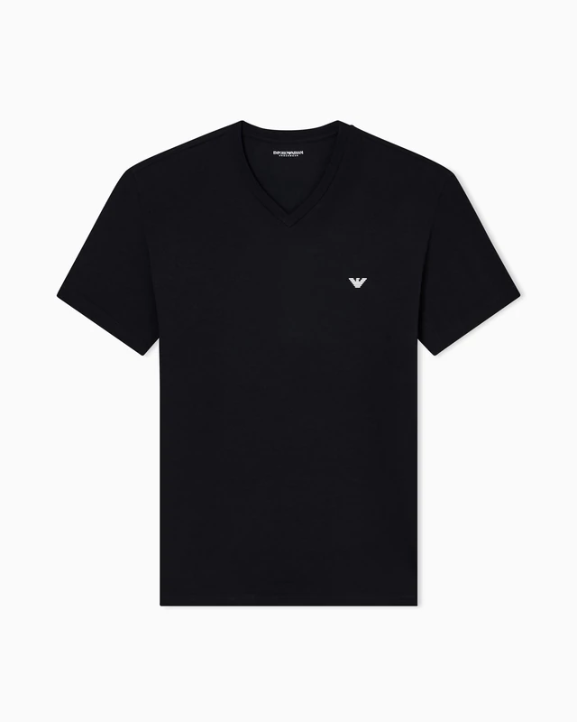 Emporio Armani Man's Essential Cotton V Neck T-Shirt, Black, S, Fitted - Image 1