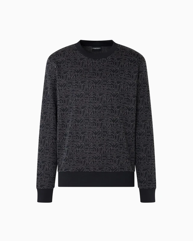 EMPORIO ARMANI Man Jacquard Logo Hoodie Sweatshirt Blue S