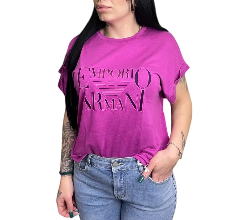 Emporio Armani Woman Jersey Devore Round-Neck T-Shirt Violet XS