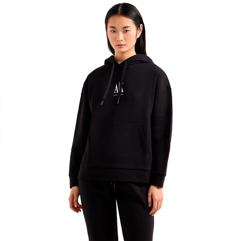 Armani Exchange Women's, Icon project, embroidered logo, hooded Hooded Sweatshirt, Black, L