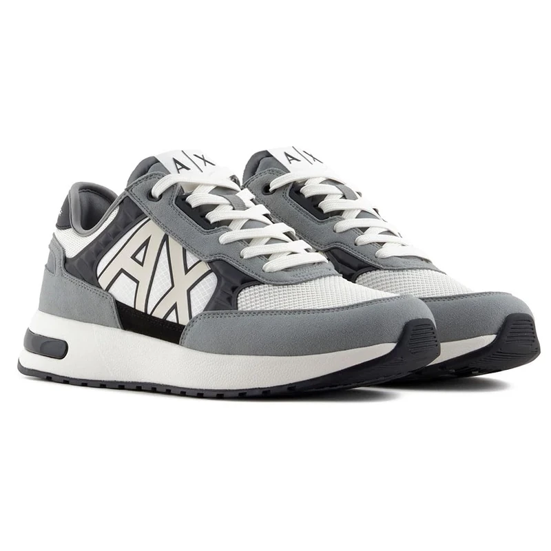 Armani Exchange Dusseldorf Embossed Geometric Motifs, Man Sneaker, N.Grey+BLK+Off White,